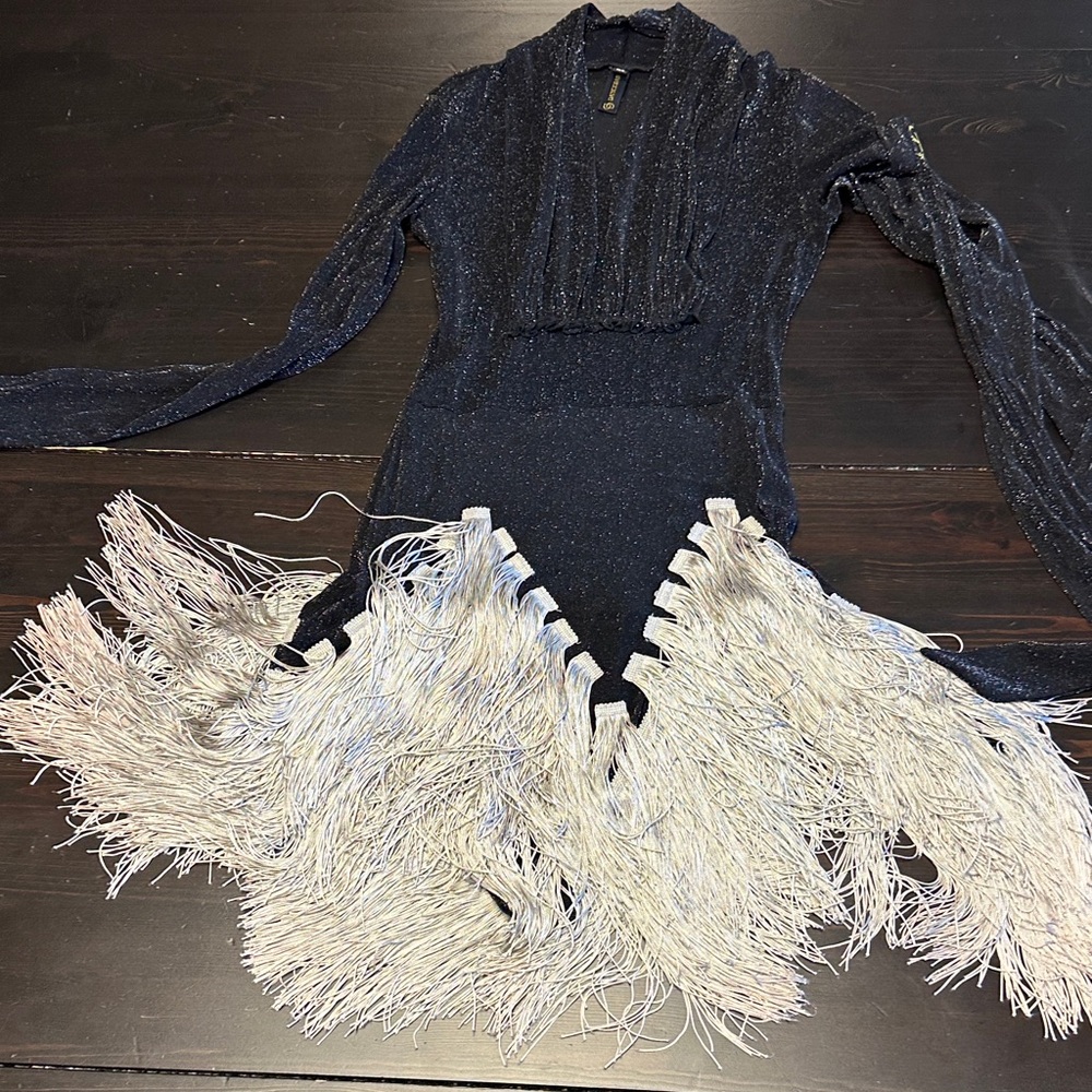 Elegant Black and Silver Fringe Mini Dress